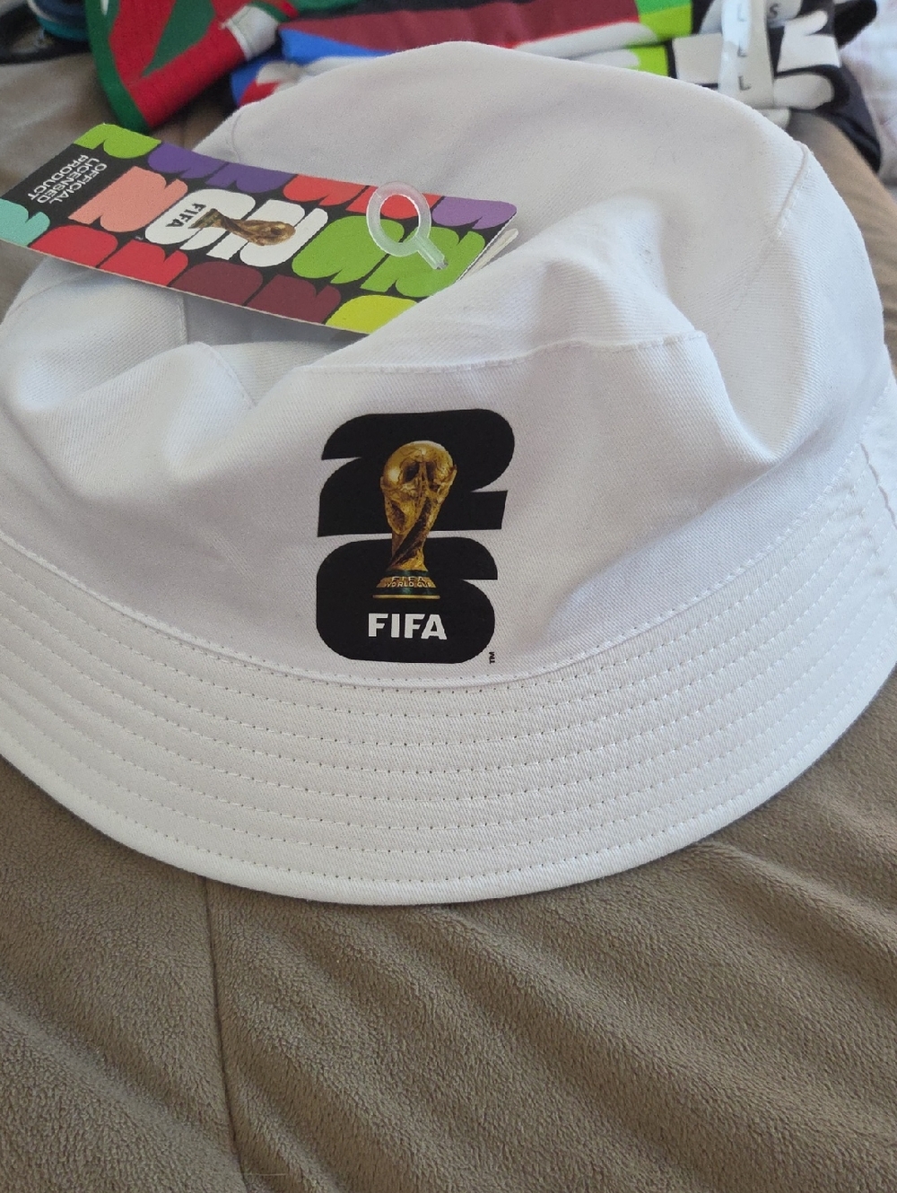 FIFA White Bucket Hat with World Cup Trophy Logo